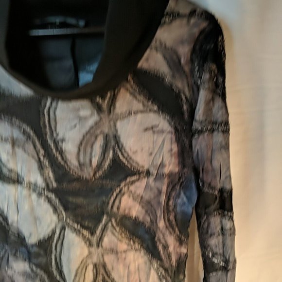 Ness Blue Brown Long Sleeve Tunic Shirt Top Womens Medium M Black Floral - Picture 6 of 13